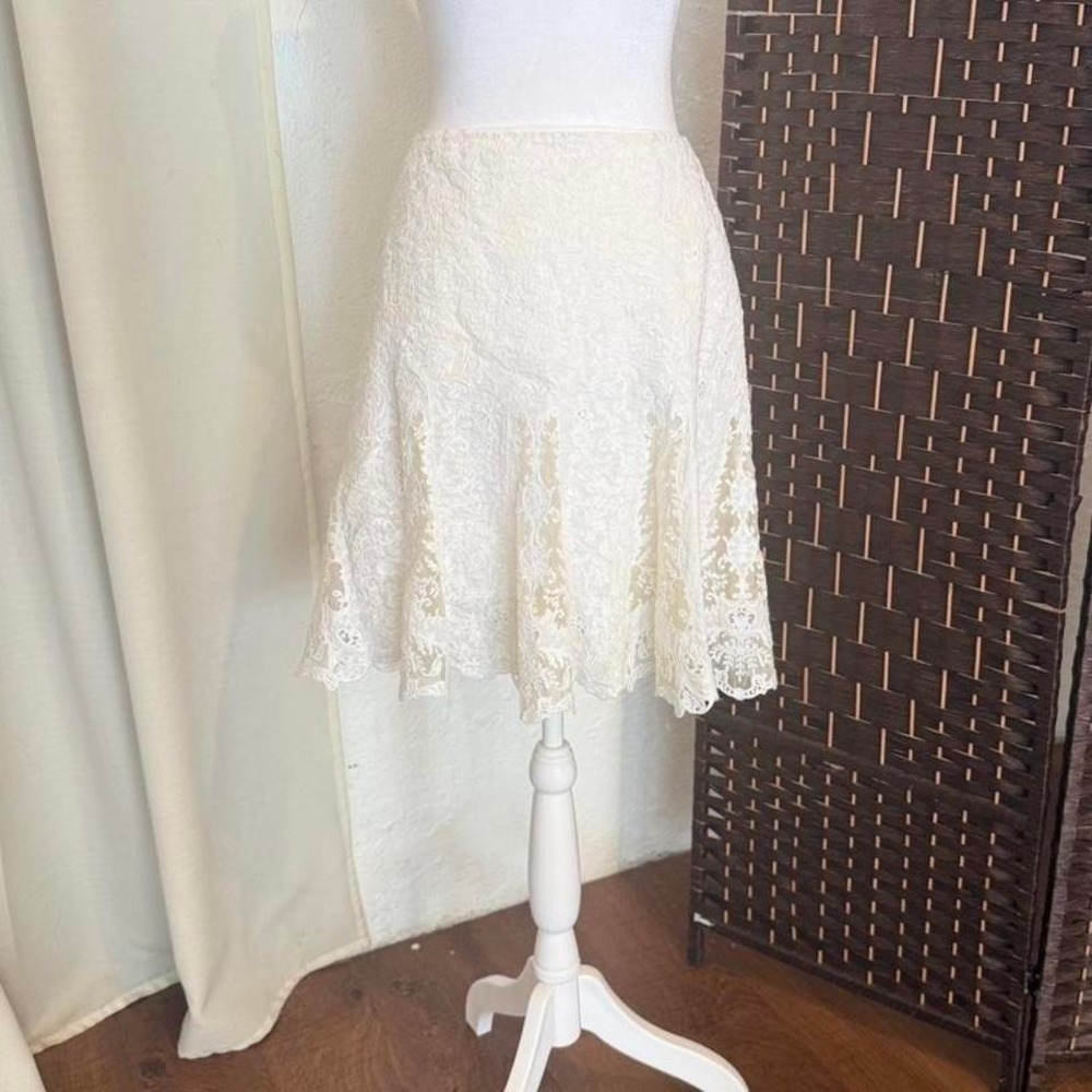 ElieTahari White Lace Midi Skirt 100% Cotton Fairycore size 2